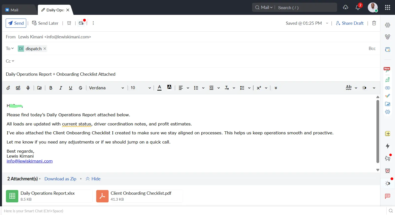 Professional daily report email sent before 9 AM EST every day