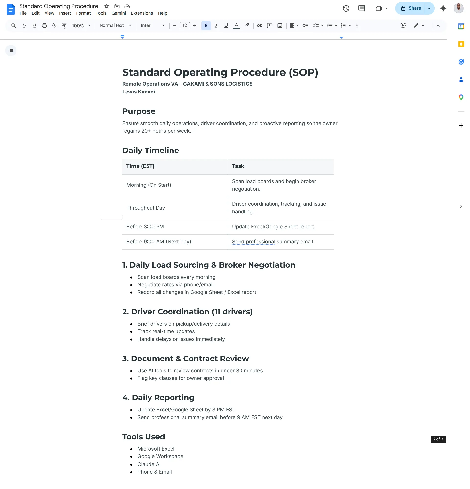 Standard Operating Procedure – Google Doc detailing the full coordination workflow